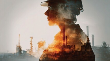 Female Laborer Silhouette Against Factory Exterior Background