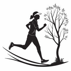 Woman jogging silhouette, clean cutout, transparent background