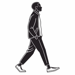 Young man walking side profile black silhouette