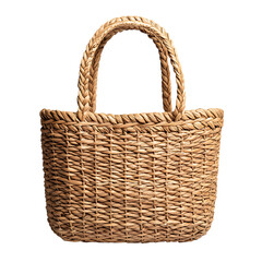 Bohemian Straw Tote Bag with Intricate Artisanal Weave Isolated on Transparent Background