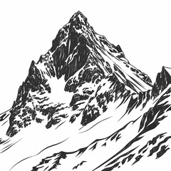 Majestic mountain peak ink drawing illustration