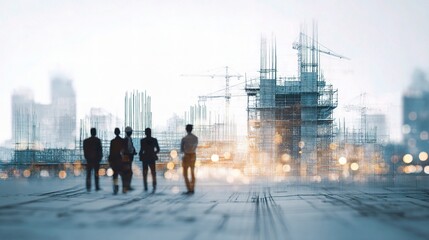 Obraz premium Team of Professionals Viewing Construction Site with Model Perspective