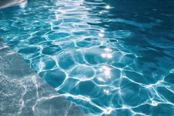 Sunlight Reflects On Rippled Blue Pool Water
