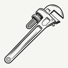 Vintage style pipe wrench illustration tool repair mechanic