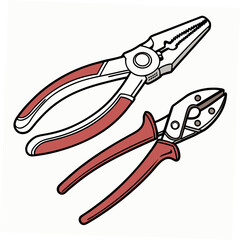 Professional red pliers tools isolated on white background
