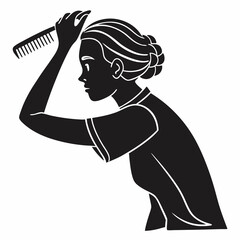 Woman combing her hair updo silhouette
