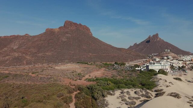 Scenic view of los algodones beach and tetakawi mountain in san carlos, sonora