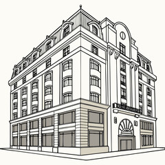 Elegant corner building architectural sketch design