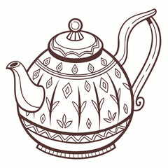 Ornate teapot illustration, isolated cutout, transparent background