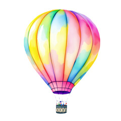Naklejka premium Vibrant Watercolor Birthday Hot Air Balloon, Hand-Drawn Design,