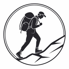 Hiking man silhouette clipping path transparent background