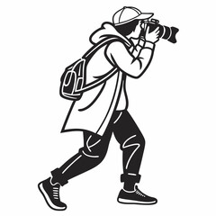 Photographer walking street photography dslr camera backpack