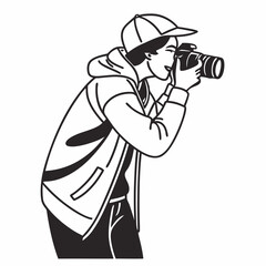 Young photographer taking pictures with dslr camera