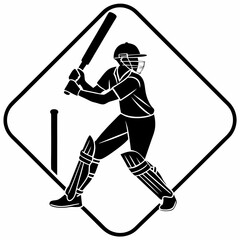 Professional cricket player silhouette, isolated cutout, transparent background