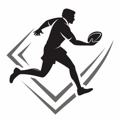 Rugby player silhouette action pose transparent background