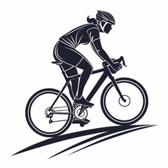 Naklejka premium Woman cyclist riding road bike hill climb silhouette