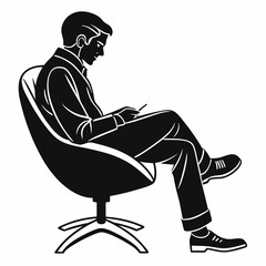 Businessman sitting modern chair using device