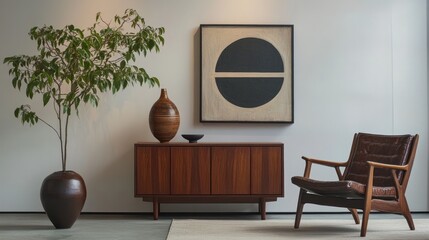 Sophisticated interior featuring mid-century modern furniture and artistic details