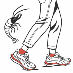 Person walking past a cartoon shrimp illustration