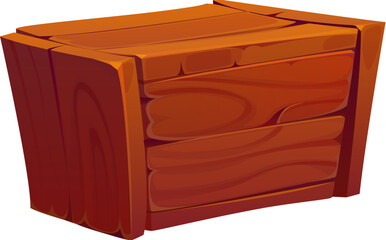 Cartoon pirate treasure chest icon, wooden crate box. Isolated vector gui trunk made of planks with worn texture. Wooden cargo chest for gold, loot, supply, mysterious treasure in retro adventure game