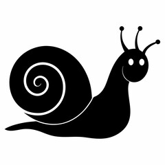 Snail minimalist black and white silhouette on white background 