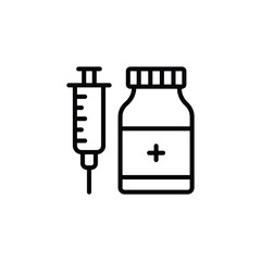 Obraz premium Medical Bottle and Syringe icon vector. in line style design on white background. vector illustration