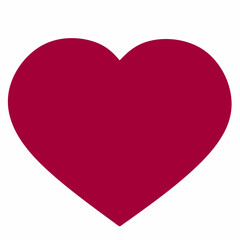 A simple, solid red heart shape centered on a white background, symbolizing love, affection, and emotion.