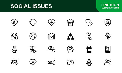 Social Awareness Icon Pack. Minimal Line Art for Activism, Diversity, and Human Rights Designs