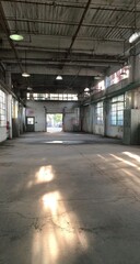 Empty Industrial Building Interior With Sunlight