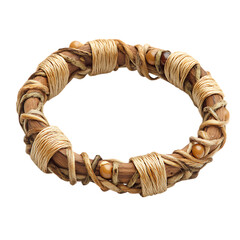 Artistic Woven Bracelet with Loosely Intertwined Natural Rope Isolated on Transparent Background