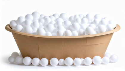 clean illusion, studio bath prop;  life-size cardboard cutout bathtub in a studio, overflowing with perfectly round white paper bubbles