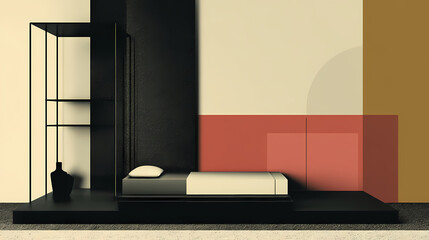 Minimalist modern bedroom interior background, wall mockup, 3d render. minimalist. Illustration