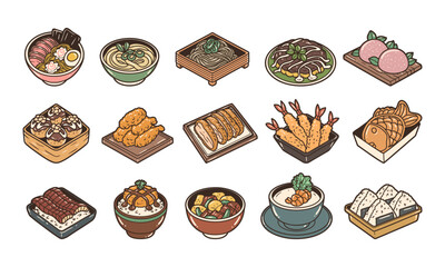 Japanese foods graphic vector illustration set