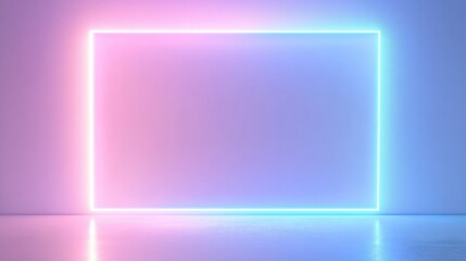 Obraz premium Abstract Neon Square Frame Glowing in a Room with Reflective Surface Design