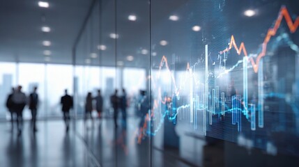 Startup Team Analyzing Financial Graphs on Glass Board in Office