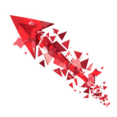 Abstract Arrow with Fragmented Shapes in Crimson Red Isolated on Transparent Background