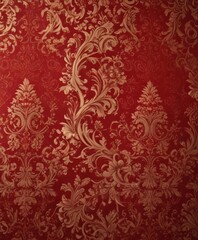 Rich crimson damask, lavish swirling pattern details, classic, home decor, graphics