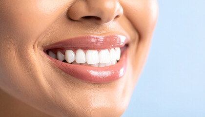 Obraz premium A close-up of a smiling mouth showing neat teeth.