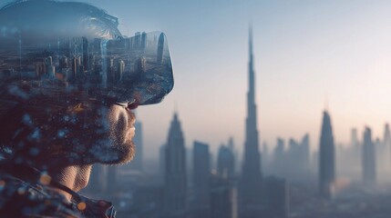 Man with Virtual Reality Glasses Exploring Digital Financial Futures