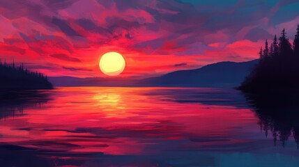 Vivid Sunset Over Water