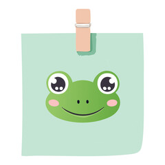 Frog Face Sticky Note Green with Clip Vector Illustration