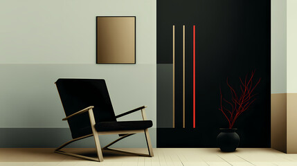 Modern living room interior with empty black wall 3d rendering image.there are minimalist style decorate room with black furniture,floor,wall. minimalist. Illustration