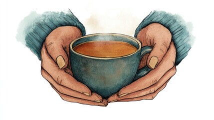Warm hands holding a mug