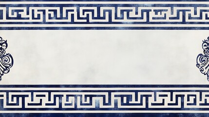 Blank wishcard Greek key pattern blue and white tones no text culturally respectful and Adobe Stock compliant
