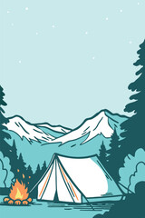 Editable Camping Poster Template – Outdoor Adventure Design with Tent Illustration, Nature Elements, and Wild Exploration Theme

