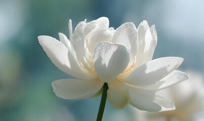 Fototapeta premium Focus on the petals of a blooming white lotus. Generative AI