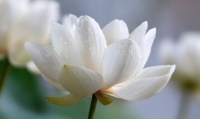 Fototapeta premium Focus on the petals of a blooming white lotus. Generative AI