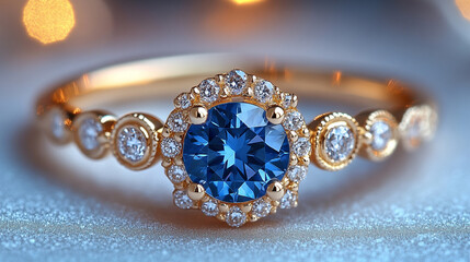 Fototapeta premium diamond ring on a blue background