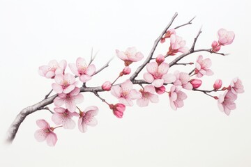 Sakura tree branch blossom drawing flower.