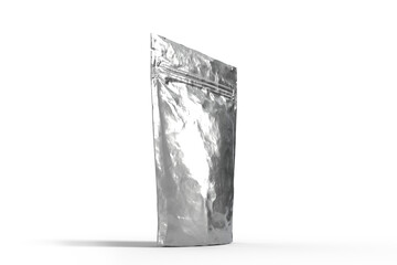 3D Realistic blank pouch bag foil mockup with zipper isolated. Ziplock bag product containers for presentation branding coffee, candy, spices, food pouch, snack sachet or resealable packaging